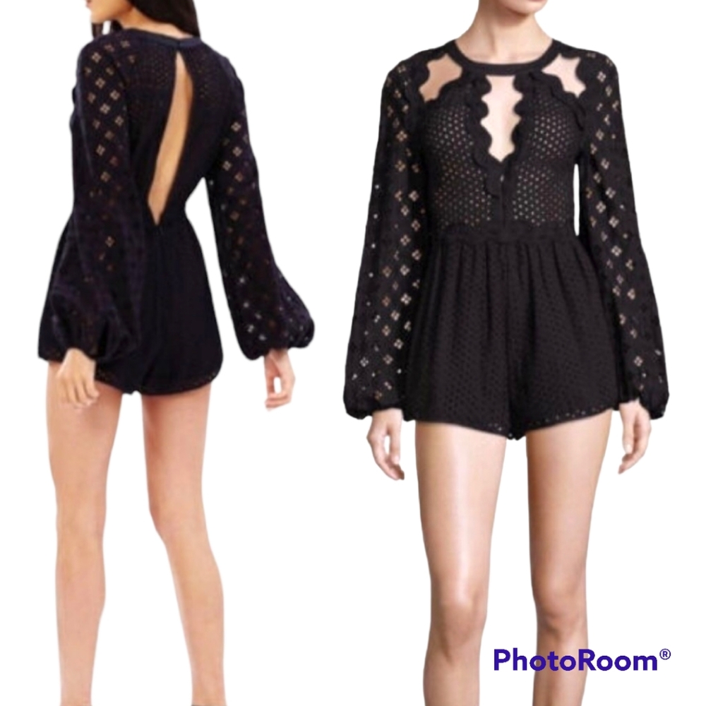 Alice McCall in the night Black Long Puff Sleeve Short Romper Size 2
